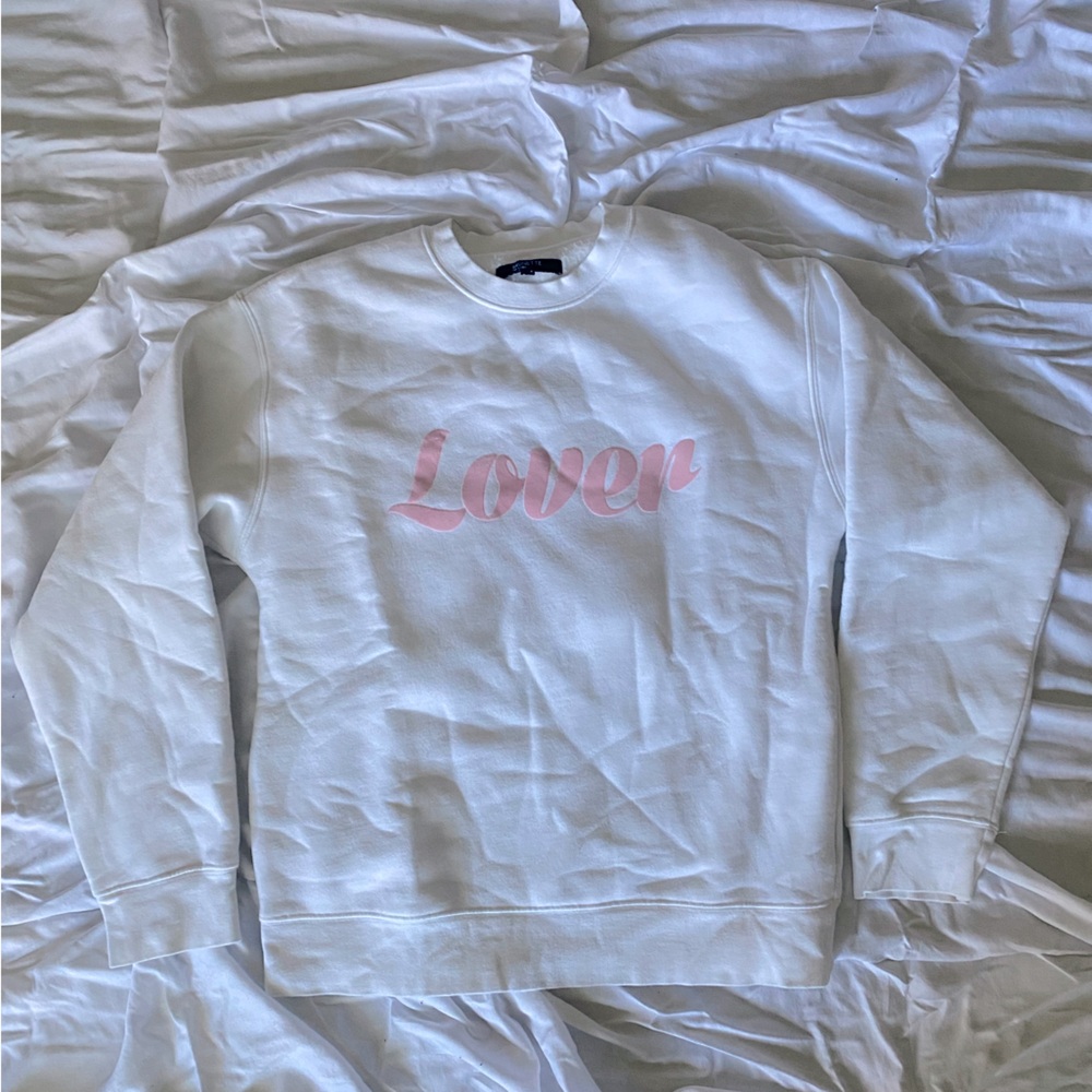 Brunette the Label “Lover” sweatshirt. White with pink, oversized s/m